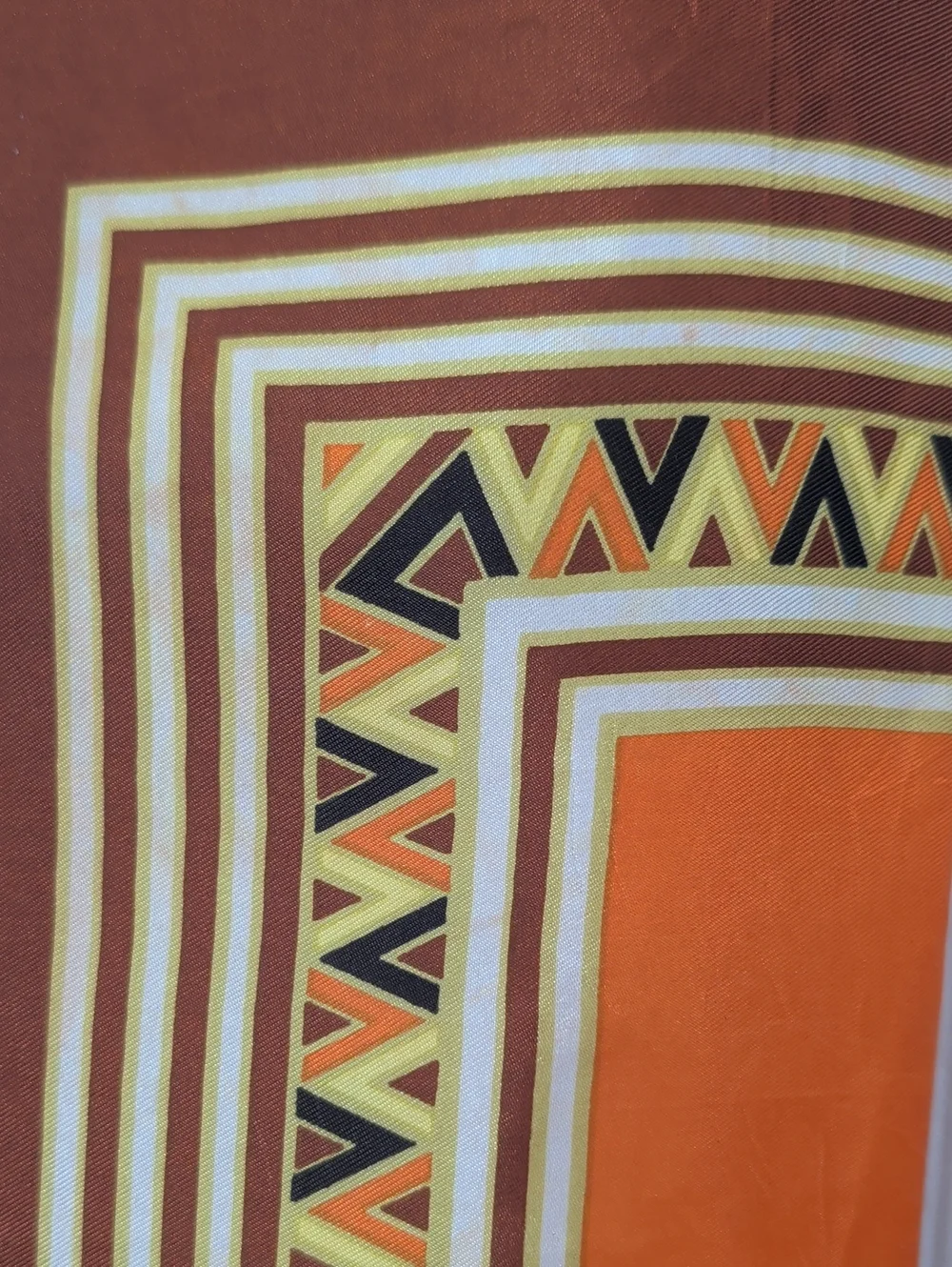 Vintage Scarf Geometric Pattern Orange Brown Silky Square 25
